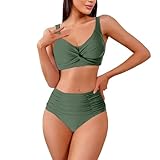 Forbabe Bikini Damen Push Up Bademode Sexy V Ausschnitt Badeanzüge Zweiteiliger Bauchweg Bademode für Damen