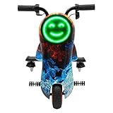 Kinder Elektro-Drift-Scooter, 3 Geschwindigkeiten 180W Drift Trike, mit LED-Licht & Bluetooth – 50kg Tragkraft, Sitz verstellbar 82-92cm für Jungen & Mädchen ab 3 Jahren (Eisfeuer)