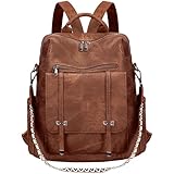 Leathario Rucksakck Damen Wasserdicht,Veganes Leder Cityrucksack,Rucksackhandtasche Mittelgroß, Diebstahlsich Tagesrucksack für Büro,Pendeln,Arbeit,Leicht Elegant Backpack Women Groß für Reise,Braun