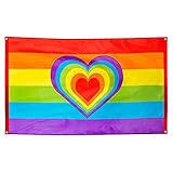 Boland 44721 - Polyester Fahne Regenbogen, bunt, Größe 90 x 150 cm, mit Metallösen, Herz, Christopher Street Day, Hippie, Homosexualität, Dekoration