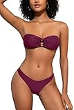 SHEKINI Damen O-Ring Schnürschuh Bandeau Bikini Set Badeanzug Rückenfrei Trägerlos Sexy Strandkleidung High Cut Zweiteiliger Bademode（L,Traubenviolett）