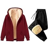 Leaomuny Sportanzüge für Damen, elegant, Baumwollmischung, Sweatjacke mit Reißverschluss und Kapuze und langer Hose mit geradem Bein, bequem, Jogging-Set, 2-teilig