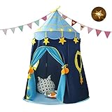 Achort Spielzelt Prinzenschloss Zelt für Jungs Kleinkinder Spielhaus für innen und außen, tragbares Pop-Up Mongolian Yurt mit Sternenlichtern farbige Flaggen Tragetasche Geschenk für Kinder 110x150cm