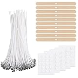 Handgewebtes Kerzendocht Material Set - mit 100 Stück Klebeflicken und Holzhaltern, rauchfrei und langlebig, geeignet für DIY-Kerzen für Geburtstage und andere Anlässe (100 x 20 cm)