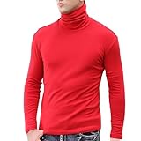 Herren Rollkragen-Kompressionsshirt, einfarbig, langärmelig, Tops, Bluse, lässig, Basic, Stehkragen, Unterhemd, rot, L