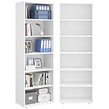 Bellamio Apol Bücherregal mit 6 Fächern - Standregal Weiß - offenes Holzregal - stabiles Regal für Wohnzimmer, Büro & Arbeitszimmer - höhenverstellbares Aktenregal 176x60x33cm