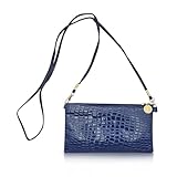 AfitLulu Damen-Geldbörse, Handgelenk-Clutch, mit abnehmbarem Schultergurt, kleine Umhängetasche, Krokodil-Textur, Handy-Clutch, Geldbörse für Schlüssel, Handys, Münzen, blau, L