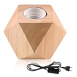 WIYETY Holz Nachttischlampe, E27 Holzsockel, Diamant-Holzsockel, EU-Plug, Perfekt für Schlafzimmer/Wohnzimmer/Büro (ohne Glühbirne)