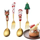 Weihnachts-Serviersets, Weihnachtsgabel und Löffel, Weihnachtsbesteck aus Edelstahl, Vorspeisen-Utensilien, Dessertlöffel, Gabel, Besteck-Set für Weihnachten