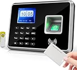 Bisofice A2 Zeiterfassung für Kleinbetriebe, Stempeluhr Zeiterfassung Mitarbeiter, Biometrischer Fingerabdruck-Passwort-Anwesenheits-Maschine, mit U-Disk, 1 Ausweis, Deutsche Systemsprache