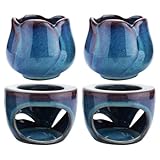 Healeved Keramik Duftlampe Aromabrenner mit Teelicht Kerzenhalter für Yoga Spa Schlafzimmer Porzellan Hochtemperatur Gebrannt Blütenmuster Aromadiffusor für Ätherische Öle Zufällige Farbe