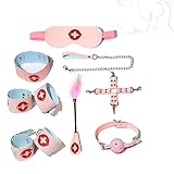 HTdangT 8 Teiliges Bondage Set Fessel Handschellen Augenmaske Halsband Knebel Federkitzler Fußfesseln Fesselset Handfessel Mundstöpsel Mundfesseln Rollenspiele SM Erotisches Sexspielzeug