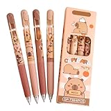 CharmBurst 4 Stück Capybara Schwarze Gelpen, 0,5mm Schwarze Tintenroller, Einziehbare Stifte für Schule und Büro, Aesthetische Schreibwaren, Capybara Sachen Schulsachen