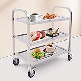 Küchenwagen mit Rollen, 3 Etagen Servierwagen Edelstahl Küchen Wagen Hohe Belastbarkeit, Beistellwagen Getränkewagen für Esszimmer Küche Schlafzimmer Krankenhaus 75 x 40 x 83.5cm
