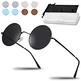 Netrox® Runde Sonnenbrille im Retro-Stil mit Metallrahmen + Etui und Microfaserbeutel | UV400-Schutz | Sonnenbrille Herren, Sonnenbrille Damen, Sonnenbrillen, Sunglasses, rund, schwarz