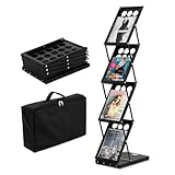 VEVOR Prospektständer Bodenprospektständer 4 Fächer faltbar, Literaturstände Zeitungskatalogständer, Broschürenständer mit Tragetasche für Geschäfte Ausstellungen Büros 27 x 36 x 125 cm Schwarz