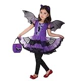 Generic Mädchen Fledermaus Halloween Kostüm Hexe Cosplay Kostüm Tutu Kleid Set für Kinder (4-6 Jahre, Fledermaus Lila)