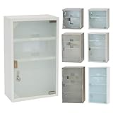 Style home Medizinschrank Arzneischrank Erste Hilfe Schrank Edelstahl mit Schloss, Glastür, Tip-on Automatik, 3 Fächer (Weiß, 45x30x12cm)