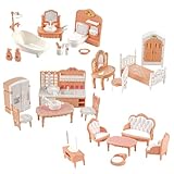 Puppenhaus Möbel Set, 4 Zimmer Kit 32 Stück Miniatur Puppenhaus Holzmöbel Zubehör, 1:12 Mini Puppenhaus Möbel Sets, Spielmöbel, Puppenhaus Zubehör Spielzeug für Jungen, Mädchen und Kleinkinder