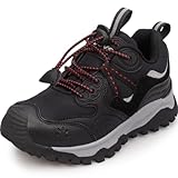 UOVO Wanderschuhe für Jungen und Mädchen, wasserdicht, Laufen, Trail, modische Sneaker, atmungsaktiv, leicht, rutschfest, Outdoor-Walking-Sportschuh (kleine/große Kinder), Schwarz, 37 EU