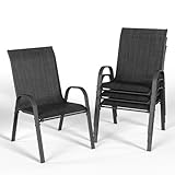 UDPATIO 4er Set Gartenstühle Stapelbare, 55cm Breiter Hochlehner Gartenstuhl, Stapelstühle aus Textilene, Atmungsaktive Terrassenstühle für Balkon, Terrasse, Garten, Schwarz