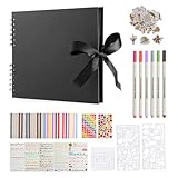 Fotoalbum zum Selbstgestalten, 80 Schwarze Spiralalbum Scrapbook, Seiten Fotobuch zum Einkleben DIY Geschenk Scrapbooking Set für Baby Familie Jahrestag Geburtstags Valentinstag Hochzeit