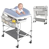 NAIZY Wickelkommode 4 in 1 Baby Wickeltisch Klappbar Multifunktion Wickelkombi mit 4 Rollen & Ablagefächern & Wasserbecken Wickelaufsatz Max bis 50KG
