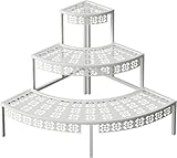 3 Stufen Metall Blumentreppe, Pflanzentreppe Blumenbank, Pflanzenregal Blumenregal, Pflanzenständer für Garten Balkon Indoor Outdoor, Multifunktionales Blumenregal mit Großer Kapazität, Rund, Weiß
