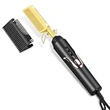 Flintronic Elektrischer Heißkamm Haarglätter Bürste, 2 in1 Elektrische Kamm Haarglätter Glättbürste für Perücken, Automatische Abschaltung, Doppelspannung für Reisen und Heimgebrauch