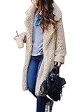 Minetom Damen Mantel Plüschjacke Winterjacke Steppjacke Elegant Vorne Öffnen Plüsch Warmen Oversize Boyfriend Outwear Cardigan Lange Jacke Langarm Einfarbig Parka Aprikose DE 44