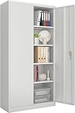 SUPEER 180CM hoher Stahlschrank,Metall-Lagerschrank mit 2 Türen und 4 verstellbaren Einlegeböden,Geeignet für Haus, Lager, Garage, Büro,Einfache Montage erforderlich (Grau)
