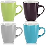 com-four® 4x Kaffeetassen aus Keramik - Kaffee-Becher in modernem Design - Kaffeepott für Kalt- und Heißgetränke - farbige Henkeltasse - Trinkbecher 300 ml (.4x - blau/grau/grün/lila)