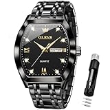 OLEVS Herrenuhr Quadrat Geschäft Diamant Analog Quarz Datum Luxus Männer Uhr Schwarzes Zifferblatt Edelstahl Wasserdicht leuchtende Zwei Ton Armbanduhr