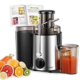 FOHERE Entsafter für Obst und Gemüse in Edelstahl, Extraktor Max Power 800W Zentrifugaler 65 MM Einfüllöffnung und 3 Geschwindigkeiten, Anti-Tropf-Funktion und Überhitzungsschutz, Silber