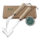 AON 2-TLG Set Fugenkratzer Unkraut und Löwenzahnstecher, Unkrautstecher, aus wärmebehandeltem Stahl und Eschenholz, Effektives Entfernen von Unkraut und Wurzeln, Gartengeräte Set ideal für Garten