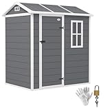 Outsunny Gerätehaus Kunststoff 2,1m² 186 x 130 x 199cm Geräteschuppen mit Satteldach Boden Fenster Abschließbarer Tür wetterfest Gartenhaus Outdoor Garten Schuppen für Hinterhof Grau