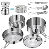 Camping Kochgeschirr Set 7-teiligtes Outdoor 2-3 Personen Edelstahl Topf mit Geschirr Kochtopf Faltbare Campinggeschirr Pot Plate für Picknick Backpacking Camping Wandern