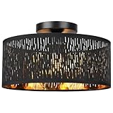 FRIDEKO HOME Deckenlampe Schwarz Durchbrochener Rund Ø30cm Deckenleuchte E27 One Flammige Lampenschirm Lampe für Schlafzimmer Wohnzimmer Küche Flur
