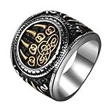 JewelryWe Wikinger Bärenklaue Ring Herren: Vintage Edelstahl Herren-Ring Nordisch Bär Klaue Keltische Knoten Siegelringe Fingerringe Bandringe Punk Rock Biker Amulett Schmuck Gold Silber Größe 70