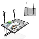 KOMFOTTEU Balkonhängetisch höhenverstellbar, klappbarer Servicetisch, Balkontisch 60,5 cm x 48 cm (L x B), bis 20 kg belastbar, Hängetisch aus Eisen für Außen und Innen, Schwarz