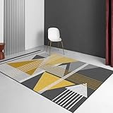Teppich Zimmer Deko,Gelb Grau Weiß Modernes geometrisches Design, Schwarz, 150 x 200 cm,Waschbarer Teppiche Wohnzimmer Schlafzimmer, Kurzflor, rutschfest