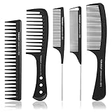 Popuppe 5 Stücke HaarKamm Set,Barbier Kamm mit Griff Haarstyling Zahnkamm Antistatischer Grobzinkiger,Profi Friseur Kamm für Männer und Frauen