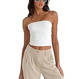Yassiglia Sommer Bandeau Top Damen Schulterfrei Crop Tops Ärmellos Rückenfrei Oberteil Frühling Basic Unterhemd Tube Top Slim Fit Skims Dupe (Weiß, S)