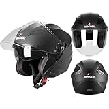 MOCOERL Herren Damen Jethelme Motorradhelm, Rollerhelm, Doppelvisier, ECE2206 Zulassung-Schwarz Adult Vintage 3/4Helm (M(57-58CM))