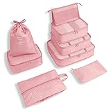 8 Set Packwürfel für Koffer, Reiseutensilien, Gepäck-Organizer für Reisezubehör, Schuhbeutel, Wäschesack, rose