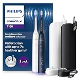 Philips Sonicare 7100 elektrische Zahnbürste, Schallzahnbürste mit App, 4 Putzmodi und 3 Intensitätsstufen, Andruckkontrolle, EasyStart, Weiß und Marineblau, 2er Pack, HX7429/01 [Neue Technologie]