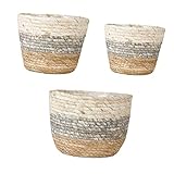 FUTUREORYY 3 Stück Teiliges Handgewebter Natürlicher Strohpflanzkorb Dekorativer Übertopf für Zimmerpflanzen Leichter Attraktiver Blumenübertopf für Wohn Gartendekor