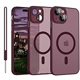 iPhone 15 Hülle mit MagSafe, Hanyhülle iPhone 15 Magnetisch Leicht Dünn Matte Touch Kameraschutz, Kratzfeste Anti-Gelb rutschfest Schutz Stoßfest Hülle Dunkel Rot