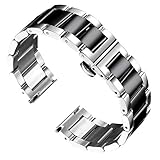 BINLUN Edelstahl Uhrenarmband Ersatzarmband Poliert Metall Uhrenarmbänder Matt Gebürstet Metallarmband für Herren Damen mit Schmetterlingsschnalle(Poliertes Silber und Schwarz 22mm)