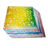 100 Blatt Origami Papier 15x15cm Doppelseitiges Farbiges Quadrate Faltpapier in 12 Bunte Stern Liebe Blumen Muster Origamipapier für DIY Papierhandwerk,Dekoration,Wünsche